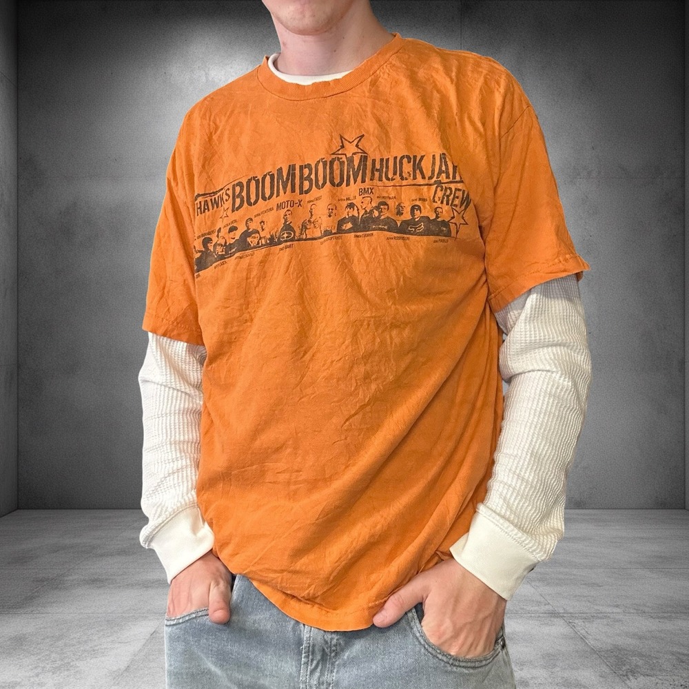 Vintage Tony Hawk Boom Boom HuckJam Crew T Shirt Orange XL Y2K Skater AAA Tag